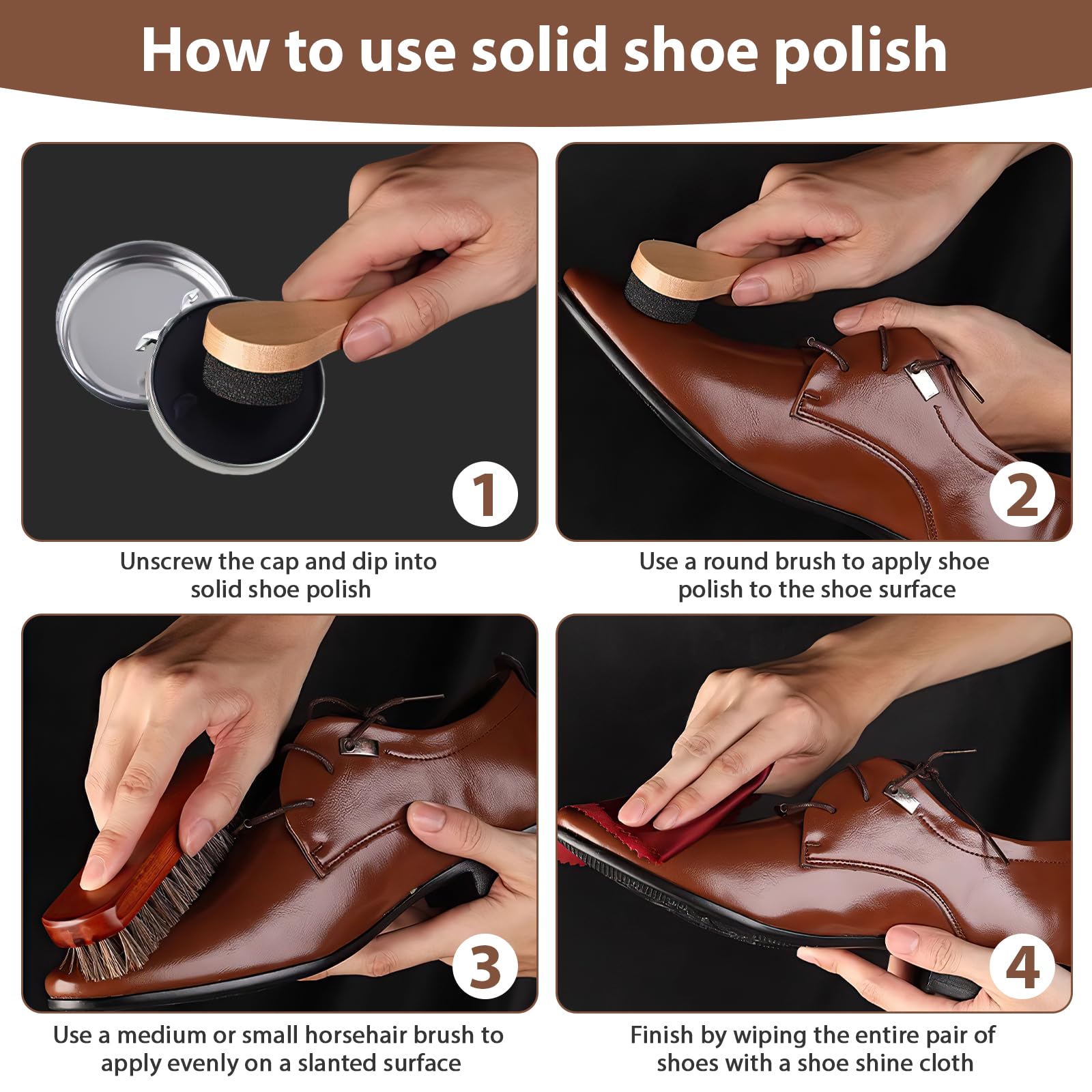 12-teiliges Schuhputzsets, Schuhpflege-Set, Shoe Polish Brushes, Schuhputz-Reise Set mit Bürstenset, Schuhcreme, Holzapplikator, Schuhlöffel