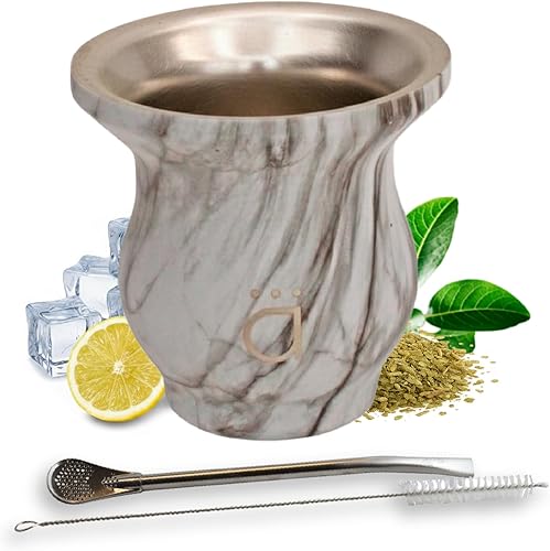 Vista 19 de Kalmateh Yerba Mate - Taza de té de acero inoxidable de 9 onzas, juego de 3 piezas, incluye popote de filtro Bombilla y cepillo de limpieza