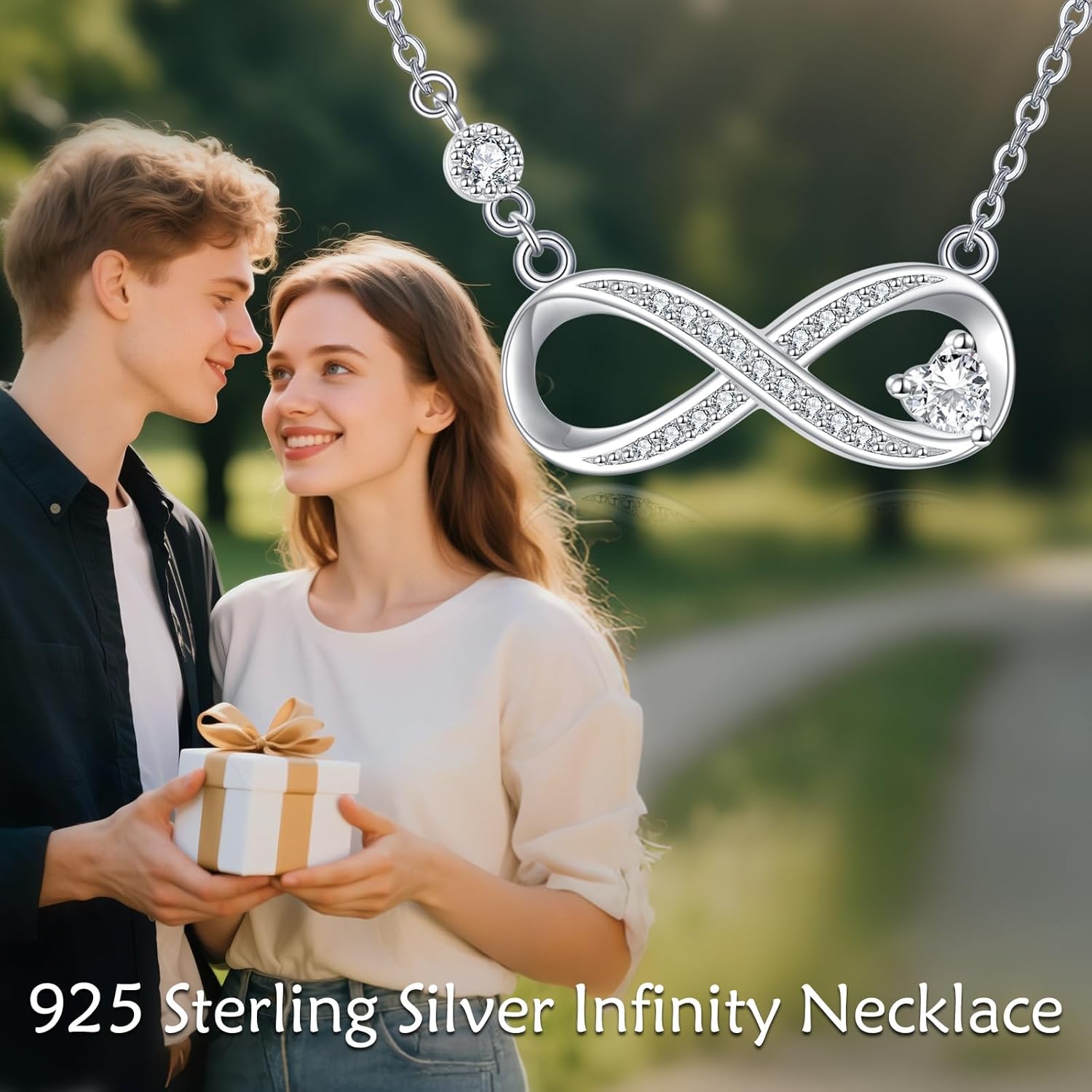 Infinity Necklace 925 Sterling Silver Love Heart Morganite Pendant Fine Jewelry for Women Lover - Image 4