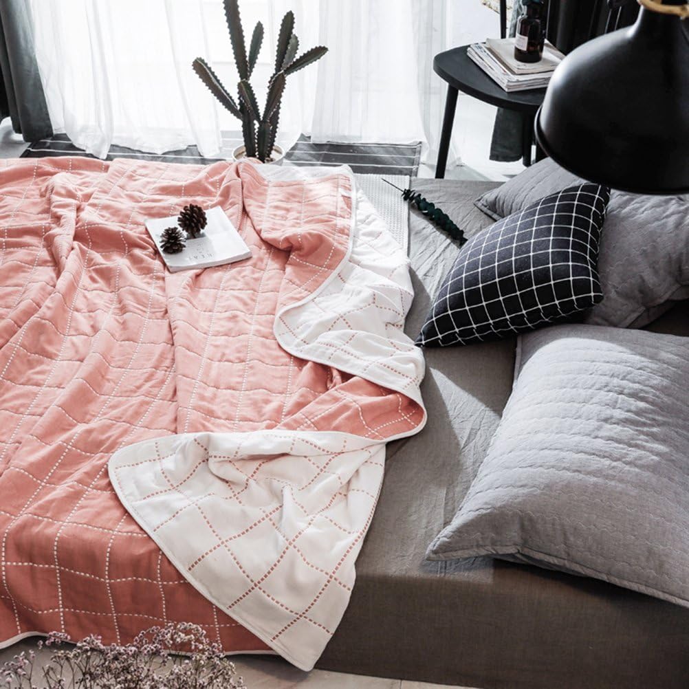 Bеѕt Dеаl Uozzi Bedding 6 Layers of 100% Muslin Cotton Premium Toddler Blanket Summer Quilt (Coral Dotted line Plaid Style, 45x56) Tор Rаtеd Uozzi Bedding 6 Layers of 100% Muslin Cotton Premium Toddler Blanket Summer Quilt (Coral Dotted line Plaid Style, 45x56)