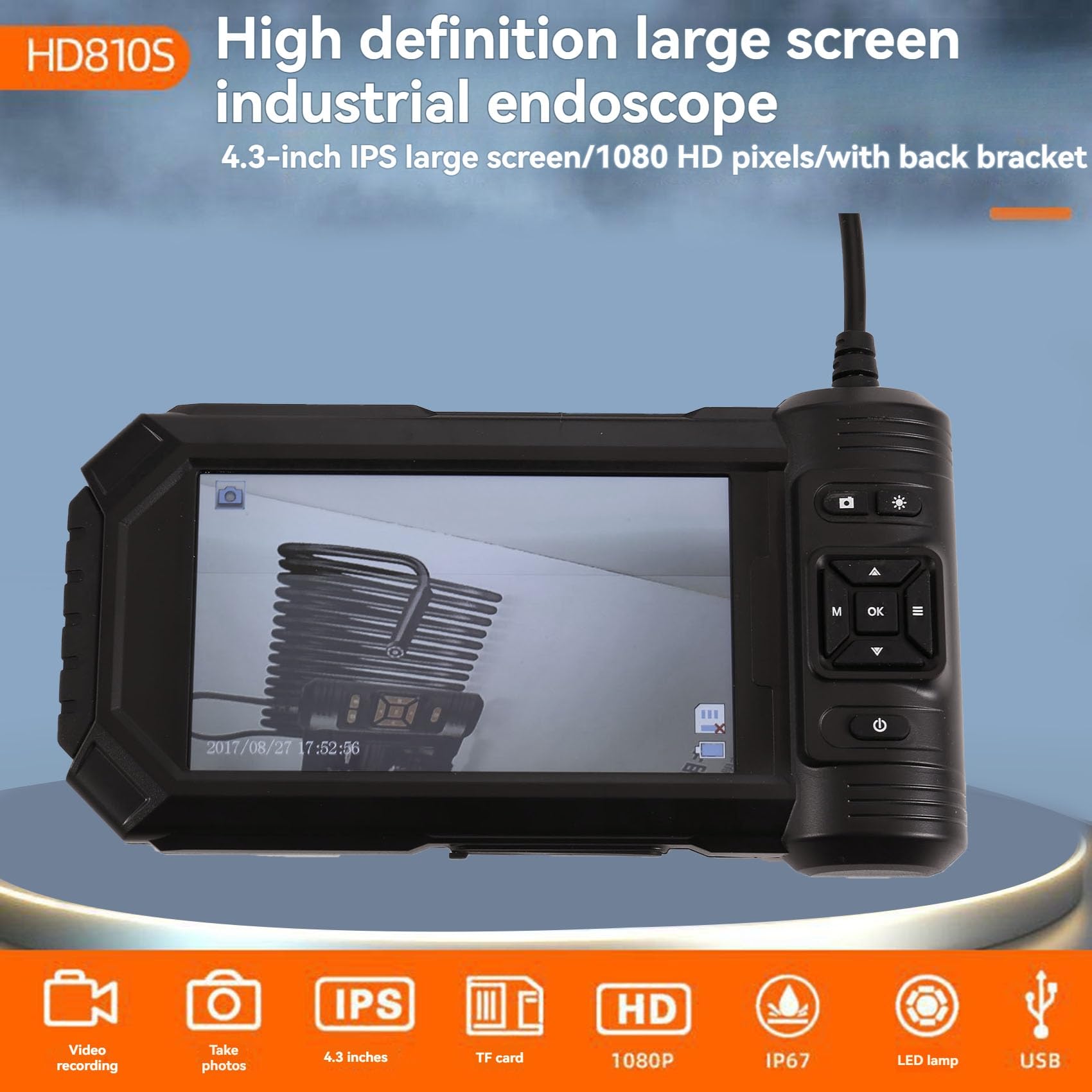 Endoskopowa kamera inspekcyjna z ekranem IPS 5 potrójny obiektyw kamera kontrolna ze światłem Kamera drenażowa HD 1080P z kartą 32G