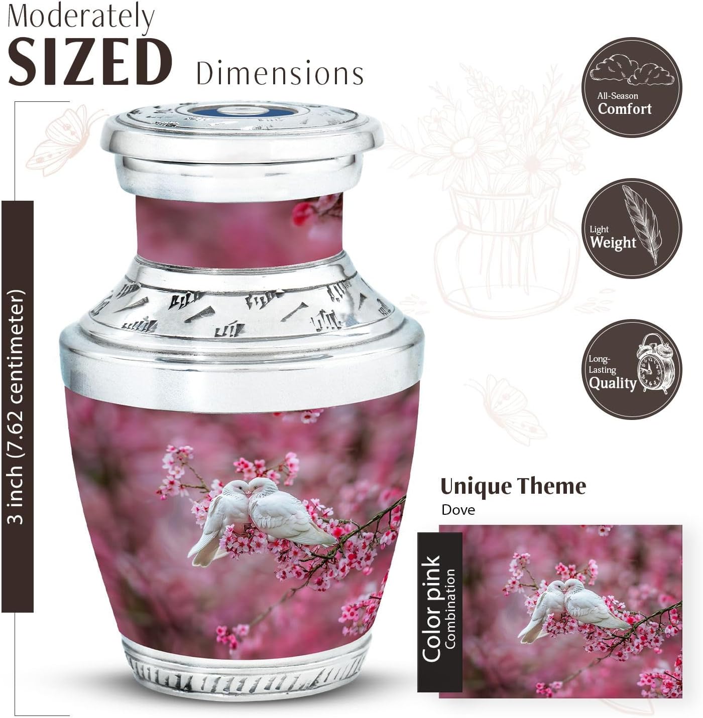 YATHABI Dove Memorial Keepsakes for Ashes - Funeral Urns for Ashes Adult Male & Female - Memorial Urn for Ashes for Women & Men - 3 Inch (Pack of 2)