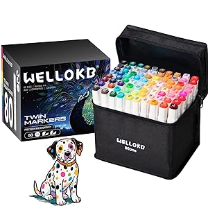 WELLOKB Alcohol Markers Set, 80 Colors Dual Tip Art Markers with Broad and Fine Tips for Adult Coloring Books, Drawing, Illustration, Sketching, No Bleed Ink Supplies