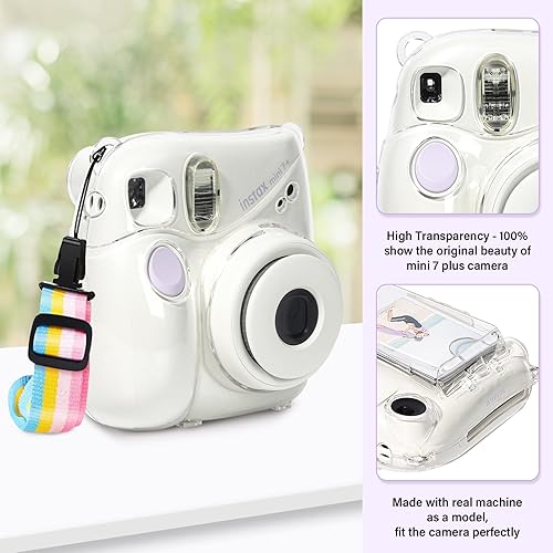 Miniatura 3 de Funda para Instax Mini 7+, funda para cámara MUZIRI KINOKOO para Fuji 7 Plus+ transparente instantánea, con correa para el hombro y bolsillo para