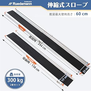 未使用品　Ruedamann 伸縮式アルミスロープ　MR107-5 MR107W-5 伸縮車椅子用スロープ 2本セット 段差解消 Ruedamann