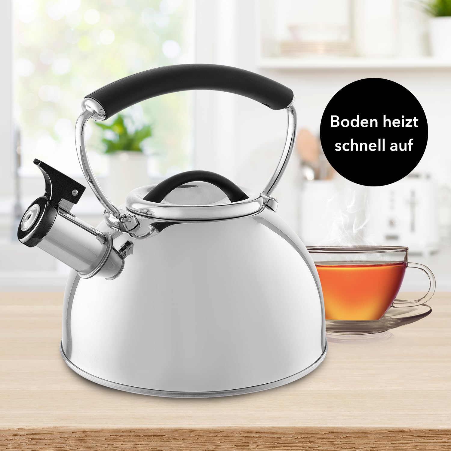 Florina Induction Kettle, Whistling Kettle, wszystko do różnych rodzajów kuchenek, 2,3 l, kuchenka ze stali nierdzewnej z uchwytem chłodzącym dotykowym, do herbaty i kawy, kuchenek szklanych lub