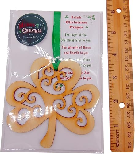 Miniatura 5 de Juego de adornos irlandeses con decoración de trébol celta y tarjeta de Navidad de Irlanda con Nollaig Shona en gaélico, 3 pulgadas