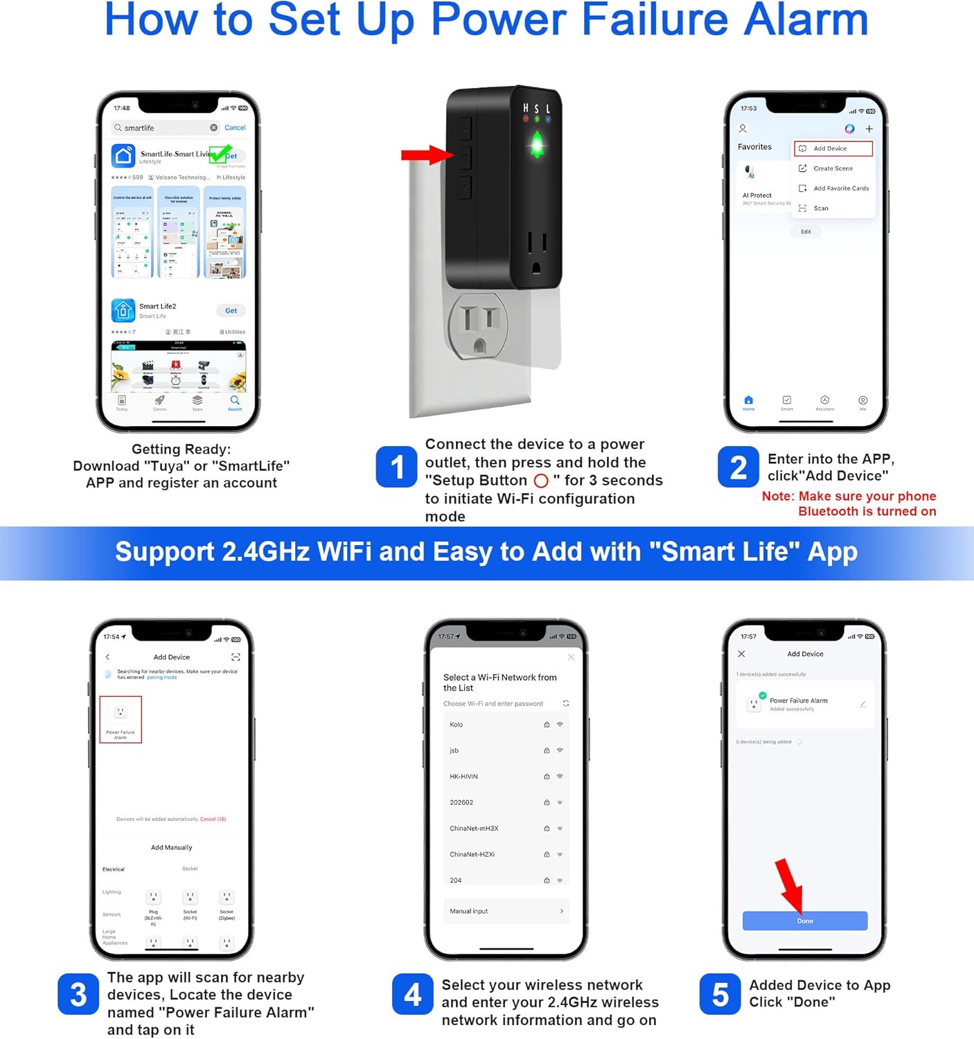 Power Failure Alarm with WiFi App Notifications, Loud 110dB Smart Power Outage LED Indicator Voltage Detection, Failure Detector for Freezer, GFCI Trips, Sump Pump, Greenhouse