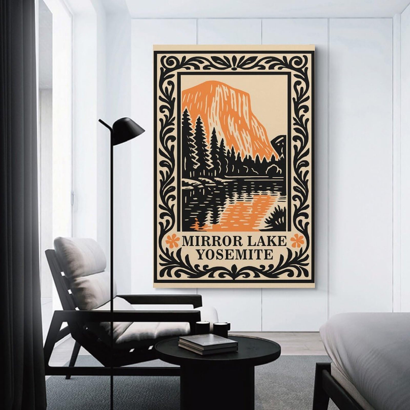 Junmoney Wall Decor Canvas Print Mirror Lake Yosemite Illustration, 12x18inch(30x45cm), for Front Hall, Corridor Or Welcome Spaces, A Neat Decor Update for Hallways