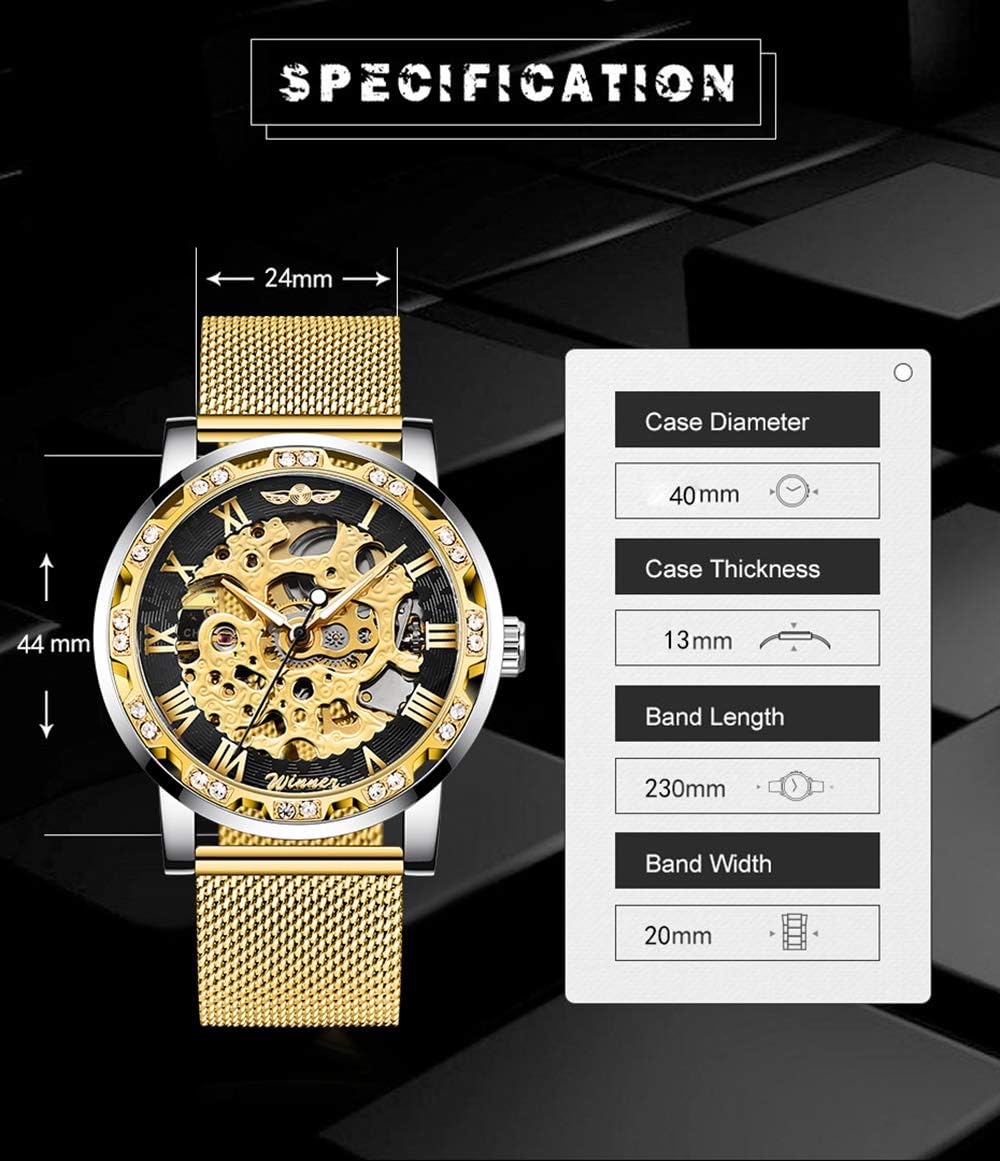 MASTOP Fashion Business Mens Watch Luxury Hollow Dial Rhinestones Ultra-Thin Steel Mesh Belt Mechanical Watches