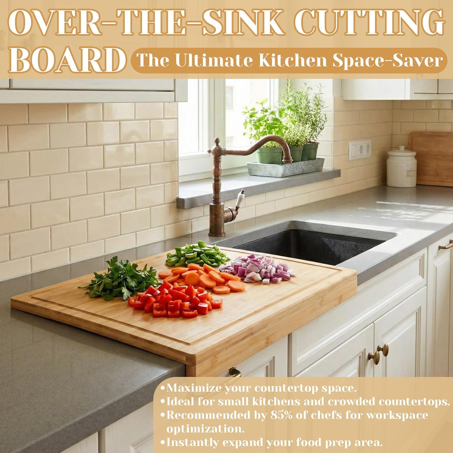 Patelai Bamboo Cutting Board with Counter Lip, 30 x 20in over The Stove Sink Cutting Board with Counter Edge, for Meat, Vegetables, Bread, and Charcuterie, Dough& Pastry Maker for Home Kitchen