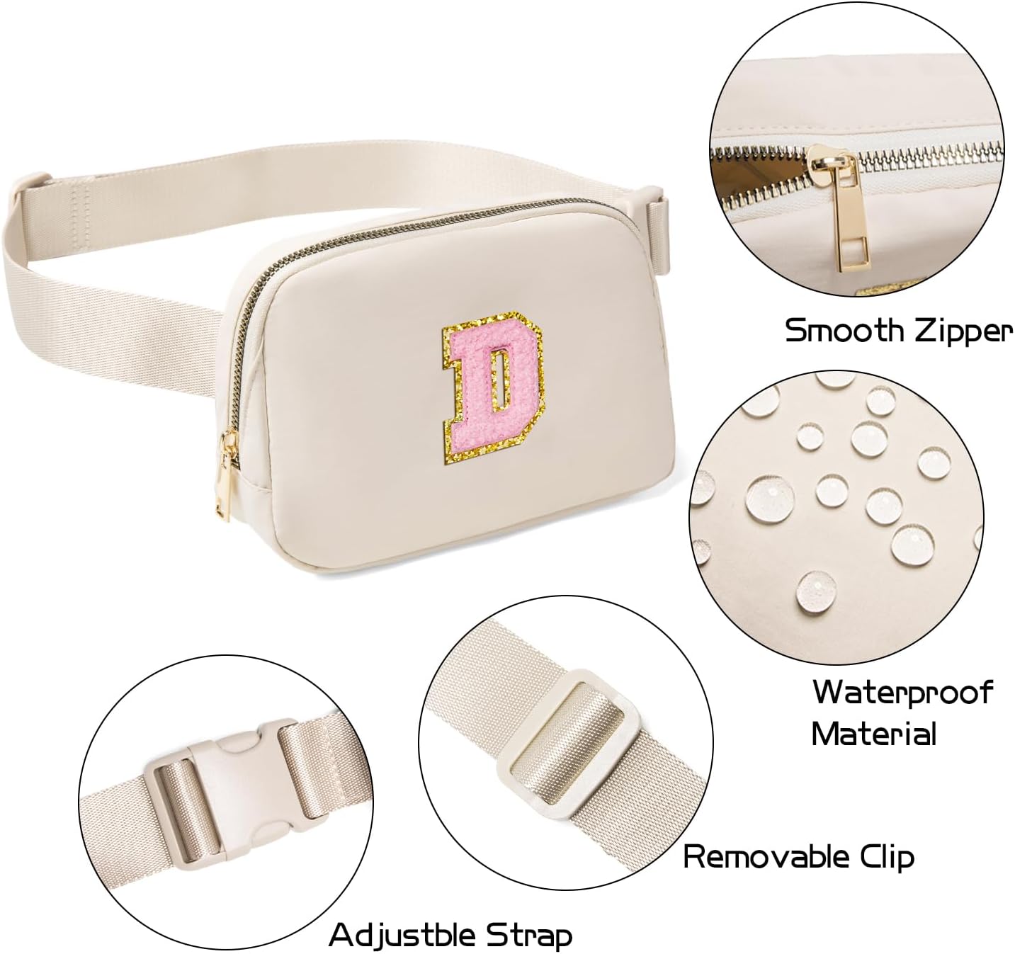 Gitus Gifts for 7 8 9 10 11 Year Old Girls Belt Bag Fanny Pack Crossbody Bags with Initial Letter Patch Birthday Gifts for Daughter Sister Friends Teen girls(Beige-D) image 4