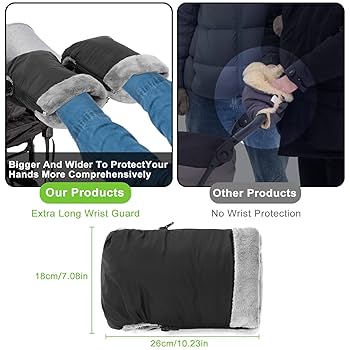 SPRING PARK Lamb Wool Stroller Hand Muff, Winter Anti-Freeze Gloves For