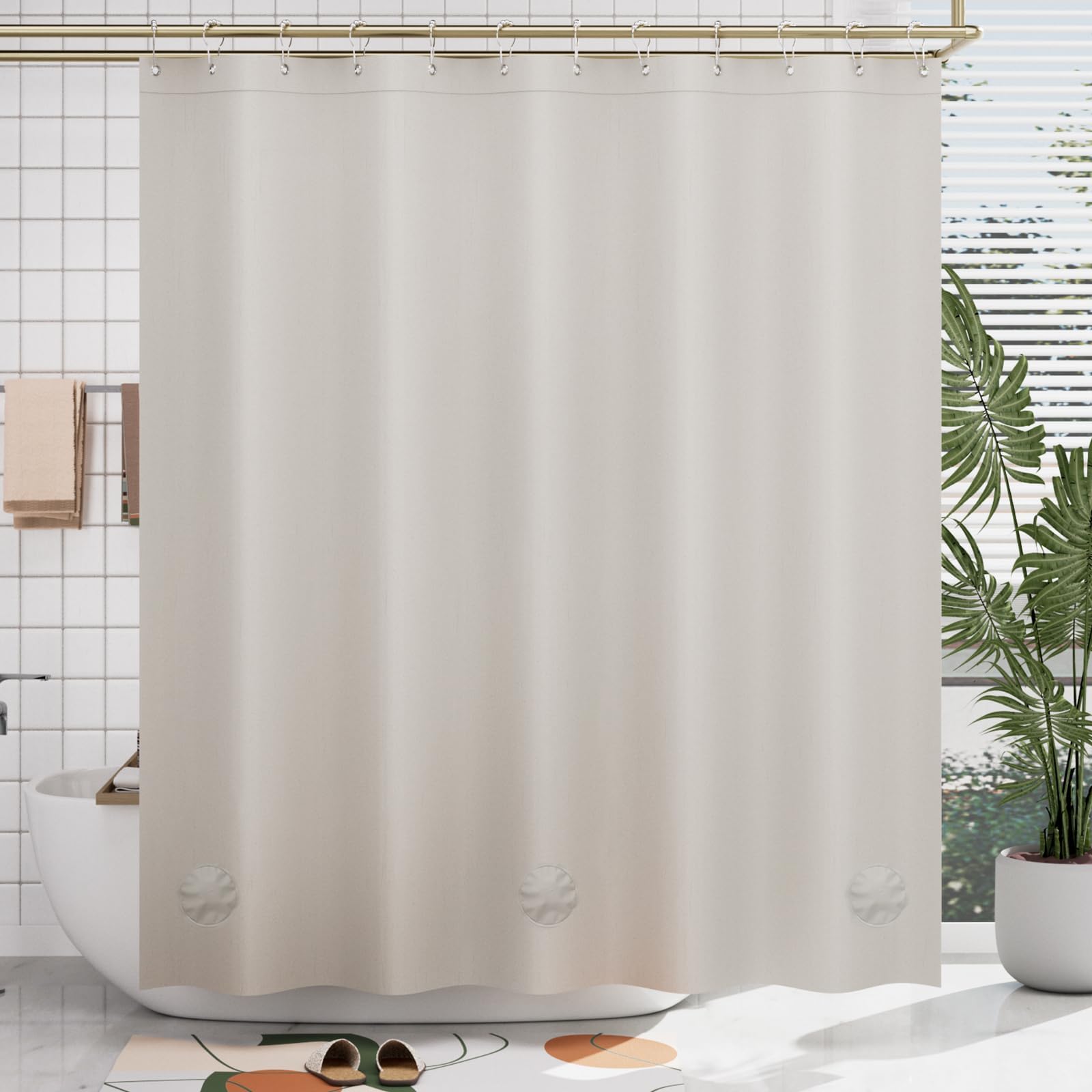 Thick PEVA Shower Curtain - Tan, Waterproof 72x72, Heavy Duty with 3 Weighted Stones and 12 Grommets