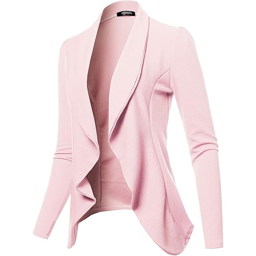 SSOULM Women's Long Sleeve Classic Draped Open Front Lightweight Blazer with Plus Size