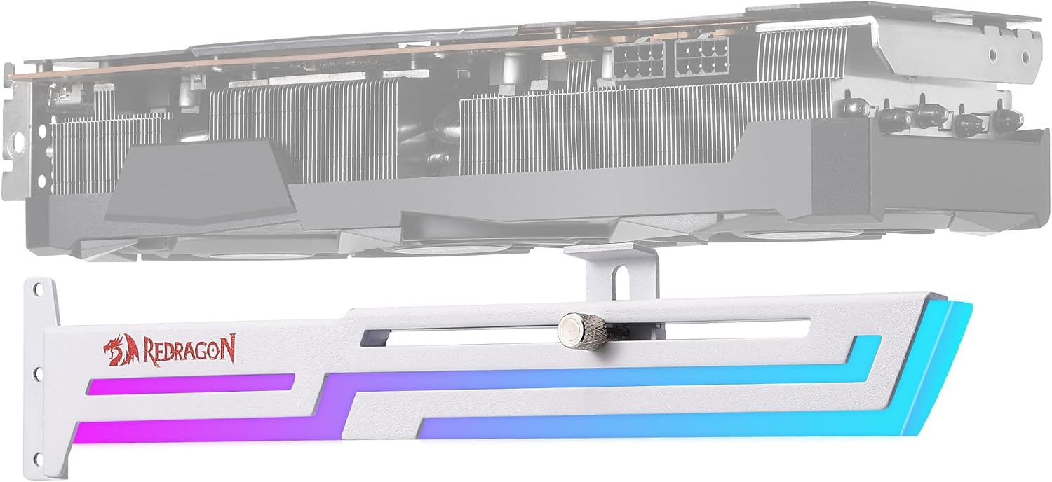 Redragon GCP03 ARGB GPU Support Bracket, 5V 3pin ARGB Graphics Card Holder, Video Card Sag Holder, Adjustable Length and Height Brace Support, White