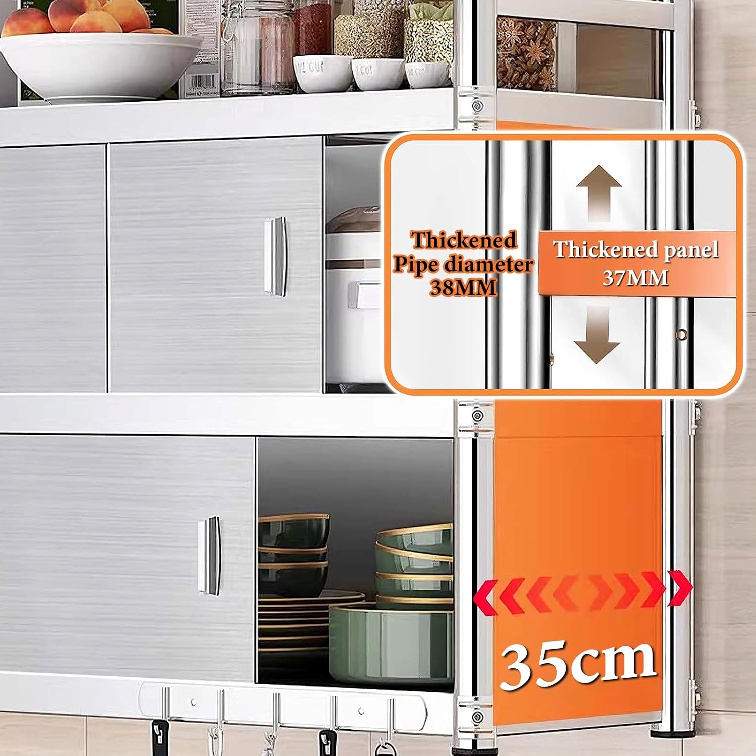 Stainless Steel Wall-Mounted Kitchen Storage Cabinet with Sliding Doors, Space-Saving Metal Garage Organizer for Bathroom, Balcony & Garden (50x35x90cm)