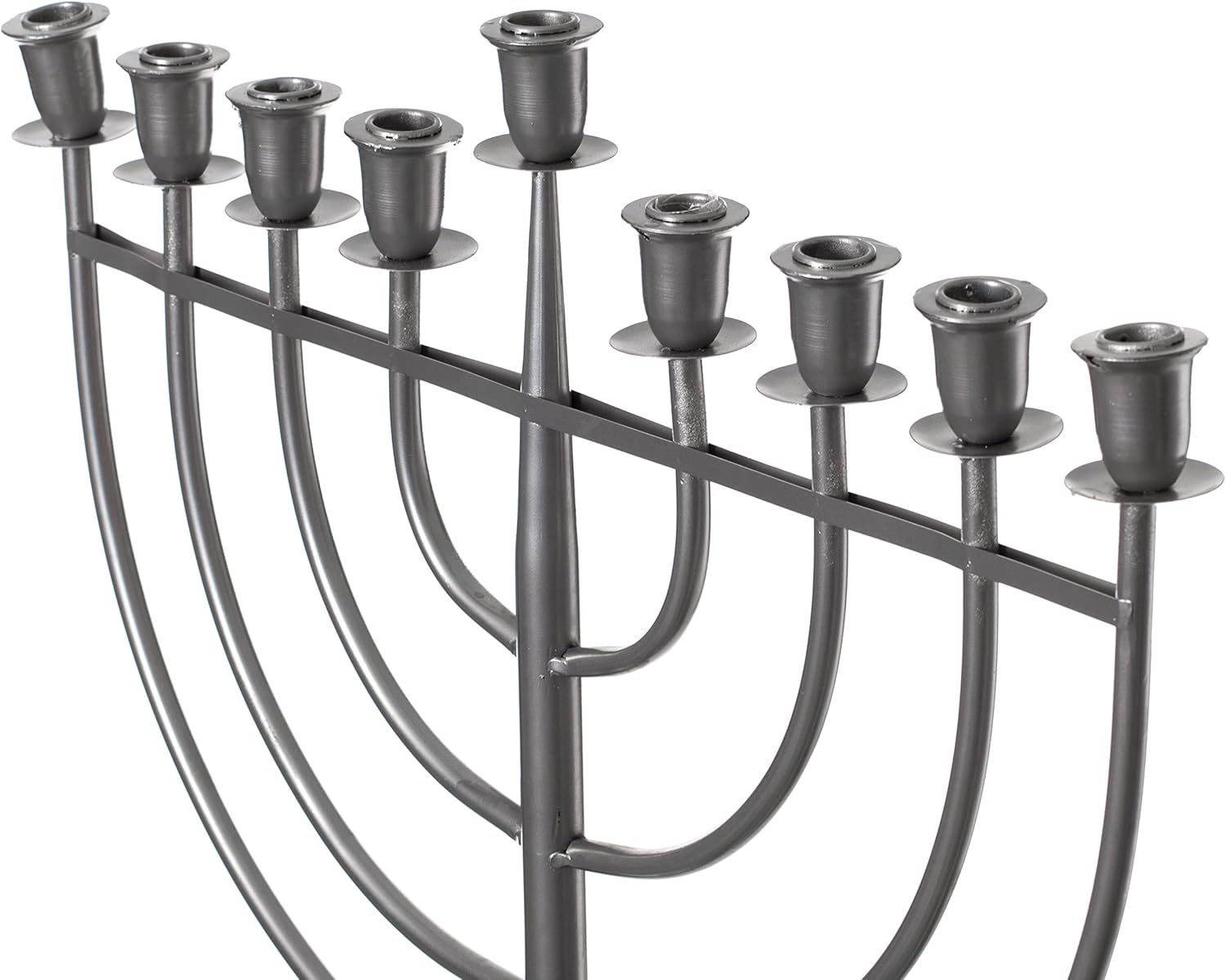 Modern Solid Metal Judaica Hanukkah Menorah 9 Branched Candelabra, Aluminum Finish Large