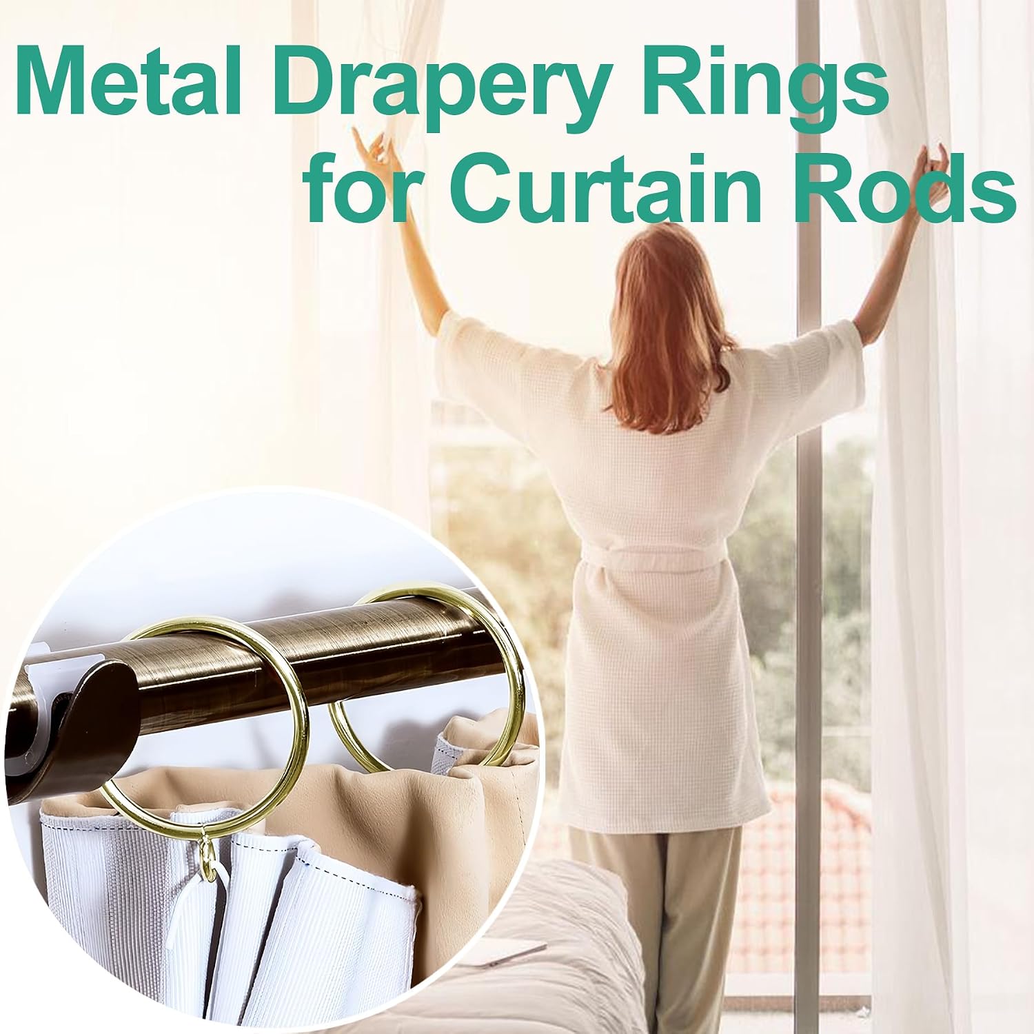 Gold Curtain Rings Metal Drapery Ring for Curtain Rods Gold Tone, Inner Diameter 1 Inch 24 Pcs
