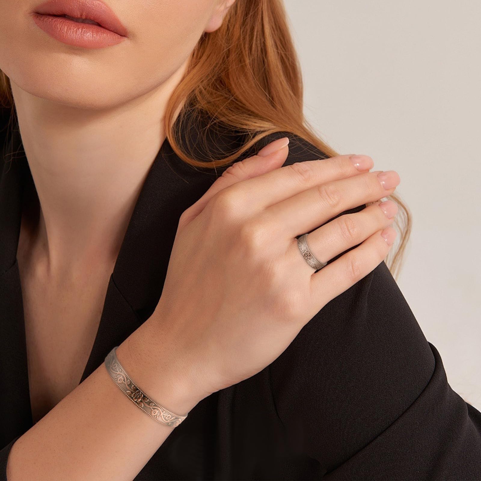 BioMag Bracelet magnétique en cuivre pour femme - Aimants 3800 Gauss - Réglable - Motif floral élégant (motif floral)