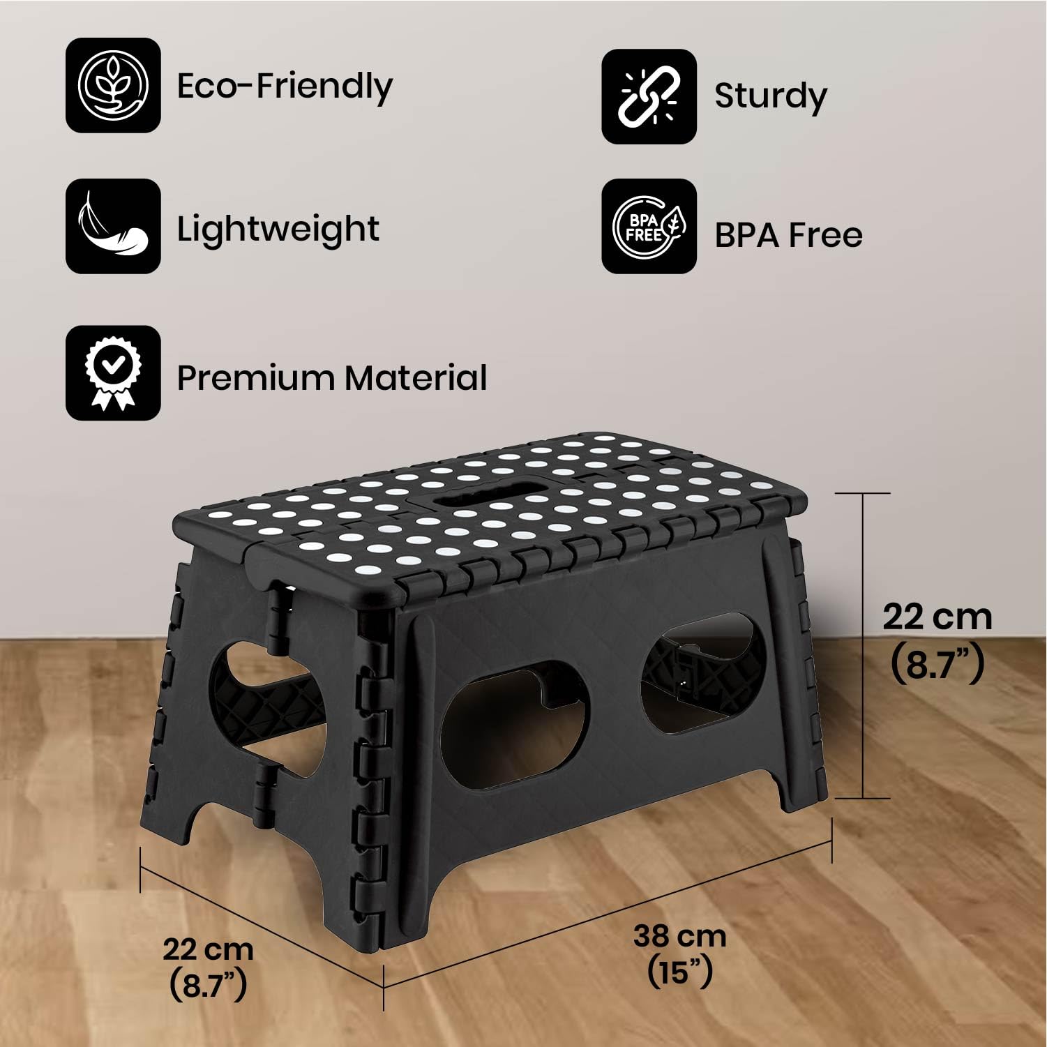 Folding Plastic Step Stool - Anti-Slip Lightweight With Handle, Holds 120kg