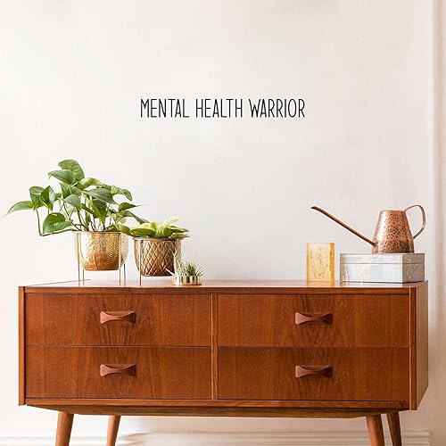 Calcomanía de vinilo para pared, guerrero de la salud mental, 3 x 26 pulgadas, calcomanía inspiradora de moda con cita de salud mental para