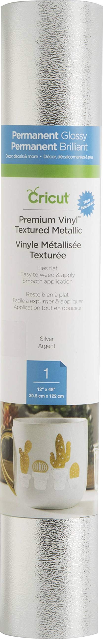 Cricut Premium Vinyl Permanent, Textured Metallic, Silver 12X48
