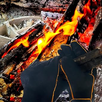 Leather Heavy Duty Heat Resistant Safety Gauntlet Gloves,Used for Welding,Fireplace,Oven,Woodburner,Stoves,BBQ,1pair