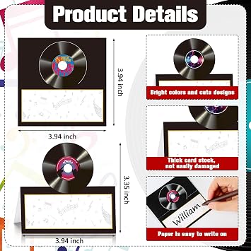 Cinnvoice 48 Pcs 50s Music Party Table Place Cards Rock and Roll Decoration
