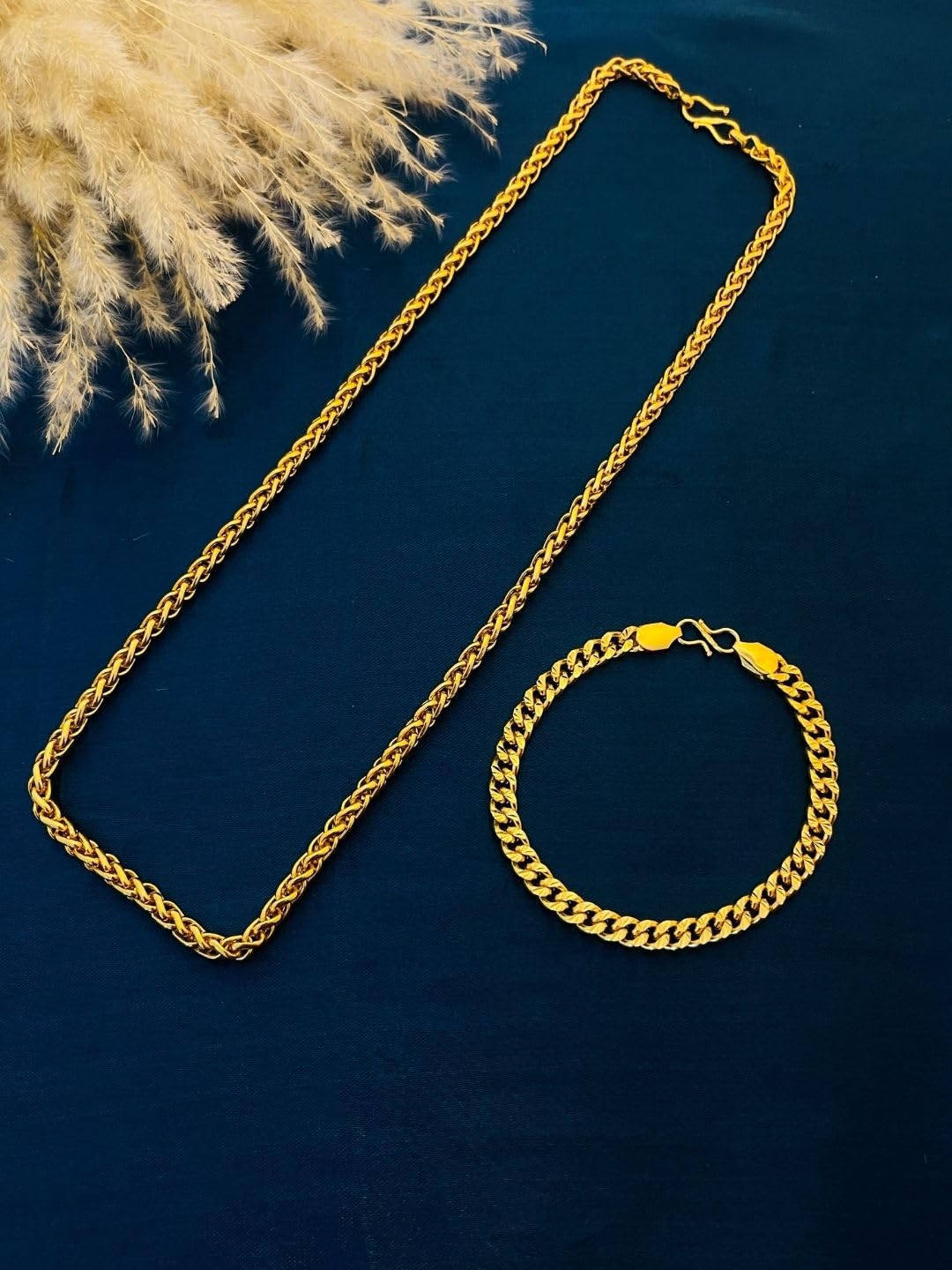 1 Gram Gold Chain for Men with Bracelet Combo | Gold Plated 18 Inch Chain | Long Lasting Colour | S Hook | Stylish Set-image-9