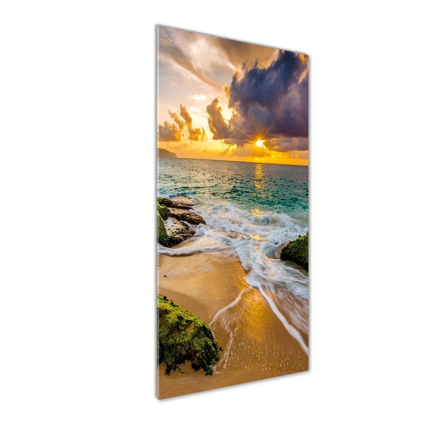 Peinture sur verre trempé 50x125cm tableau paysage coucher de soleil décoration murale