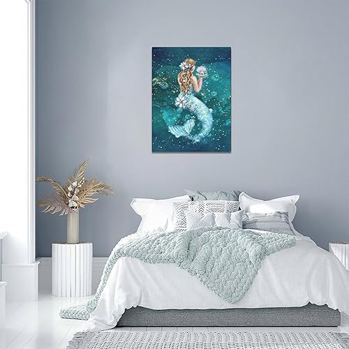 Miniatura 4 de Arte de pared de sirena para baño, imágenes de sirena, decoración de pared de baño, impresiones en lienzo pintura océano decoración de baño obra de
