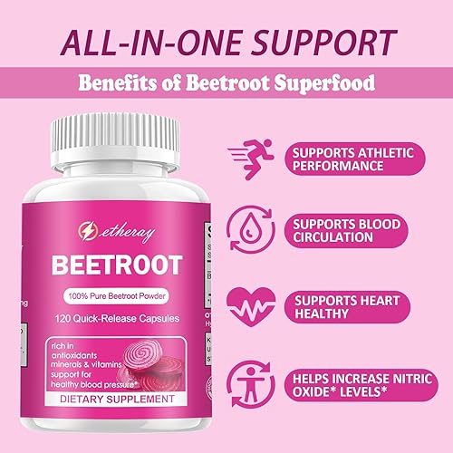 Miniatura 5 de Cápsulas de polvo de raíz de remolacha, remolacha 120 cápsulas - 60 días de suministro
