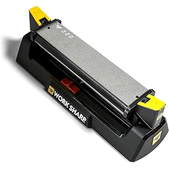 WORK SHARP  Benchstone Knife Sharpener - Professional Knife Sharpening Stone with Angle Aid 20  & 25  - Outdoor Knife Sharpening Stone with 3 Grits - 320 600 & Fine Ceramic