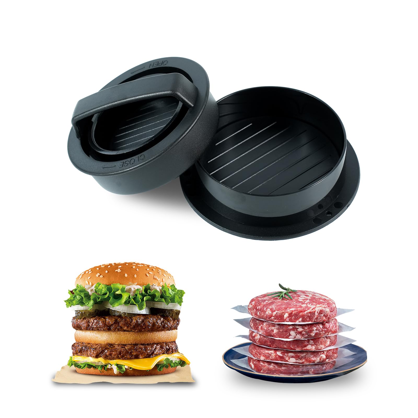 Burger Maker, Slider Burger Press 3-in-1 Non-Stick Stuffed Hamburger Patty Maker for Home Cooks and Burger Lovers, Includes 100 Silicone Sheets