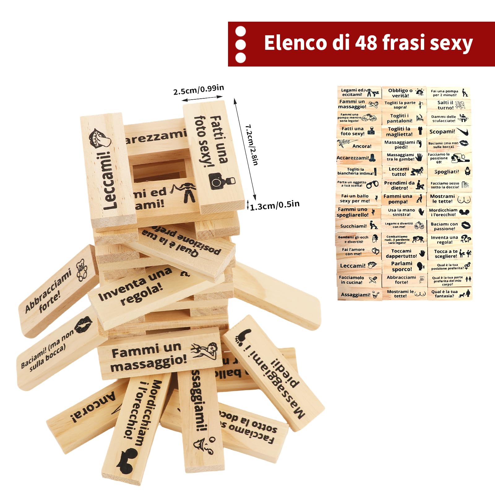 Yoedge 48 pezzi Italiano Gioco Super Naughty Block Tower-Giochi di Torre Della Lussuria,Erotiici Coppie per Adulti, Giochi hot per coppie adulti,Torre a Blocchi di Coppi