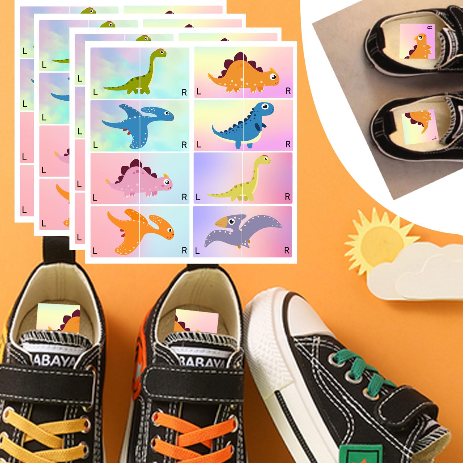 Well Tile Kids Cute Right Left Dinosaur Stickers 1.37 x 1.5 Inch - Image 2