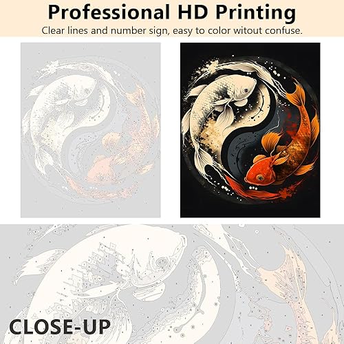 Miniatura 5 de TUMOVO Pintura por números para adultos principiantes, símbolo de Yin Yang con peces koi, pintura por números, kits de pintura acrílica por números,