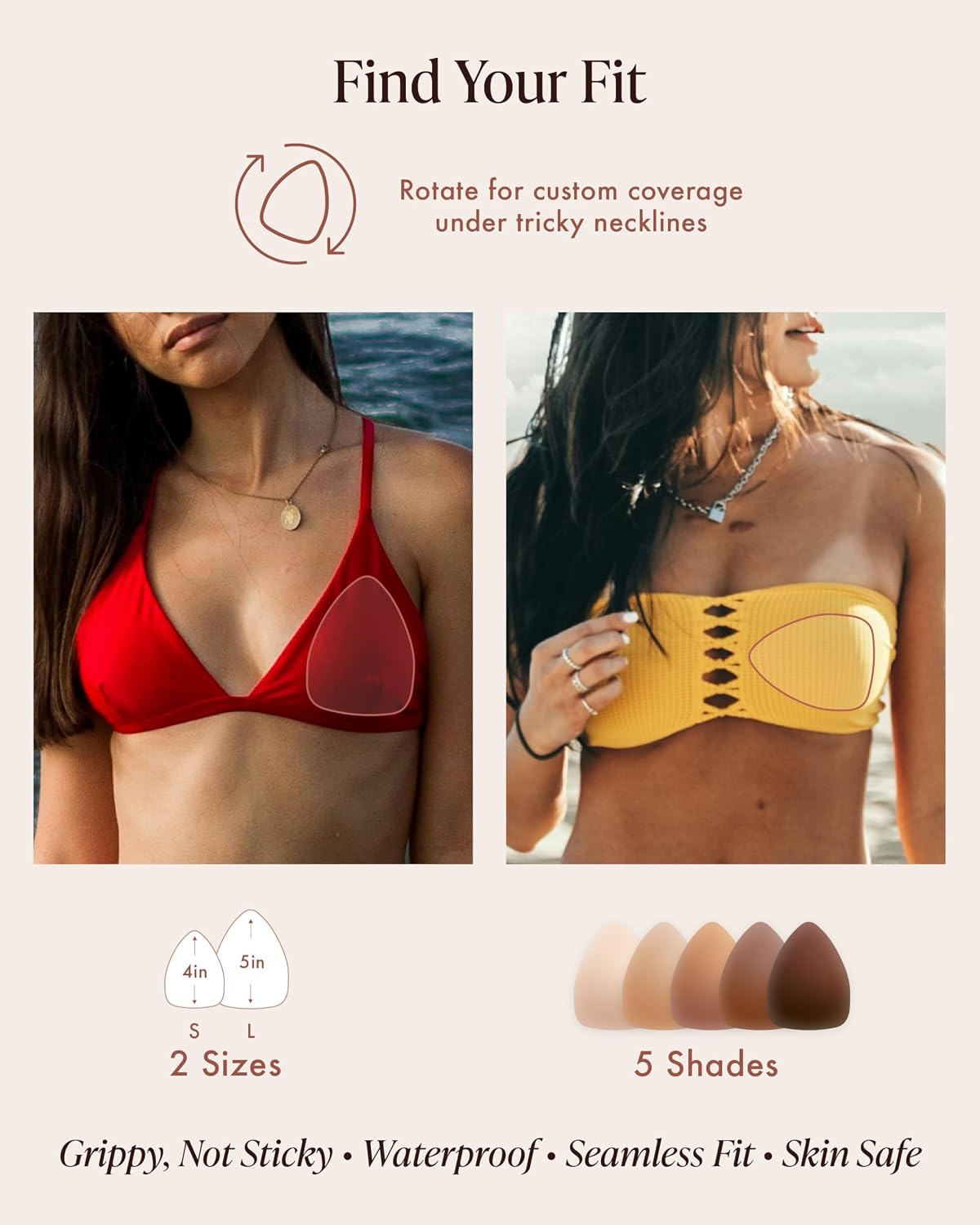 Bare Babe Triangle Grippy Not Sticky Nipple Covers - Cakes Reusable Non Adhesive Nipple Pasties for Women - Silicone Bra