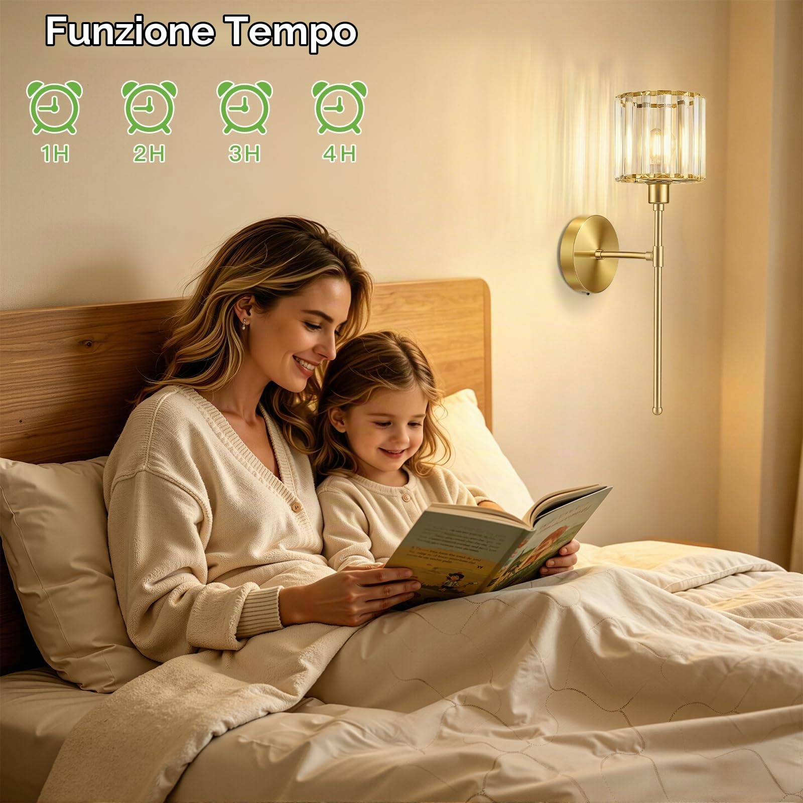 Kimjo Applique da Parete Interno LED, Dorata Lampada da Parete Ricaricabile | Applique Ricaricabile da Parete in Cristallo, 2 Pezzi Moderno Lampada da Parete Senza Fili, USB-C Dimmerabile Lampada da Muro