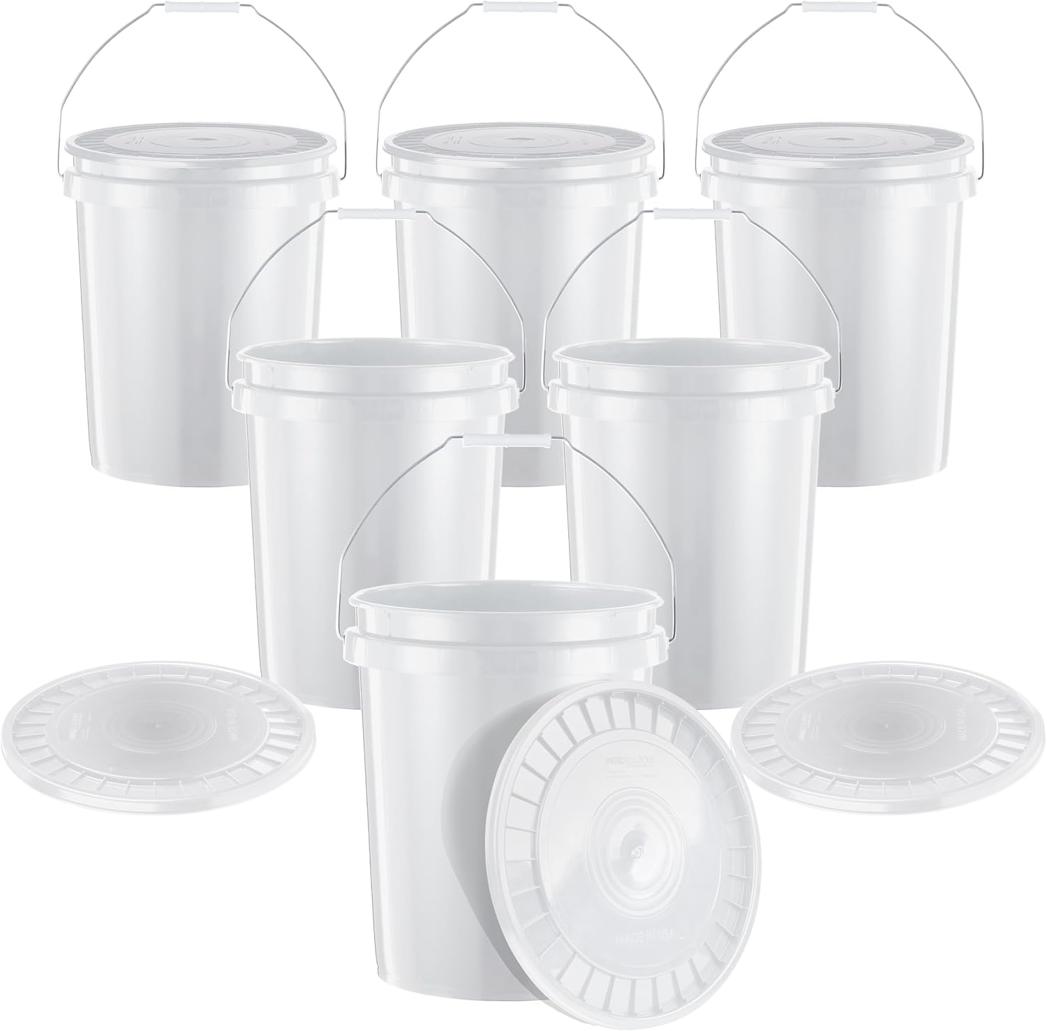 United Solutions 5-Gallon Heavy-Duty Buckets with Snap-On Lids, 6-Pack – BPA-Free, Food-Grade Plastic, Multi-Purpose Storage for Home, DIY, and Job Sites – White