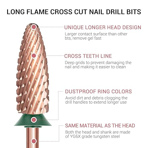 Miniatura 3 de MelodySusie Brocas largas para uñas con llama, brocas de tungsteno de carburo de 332 pulgadas, adecuadas para manicura, pedicura, cutícula, esmalte