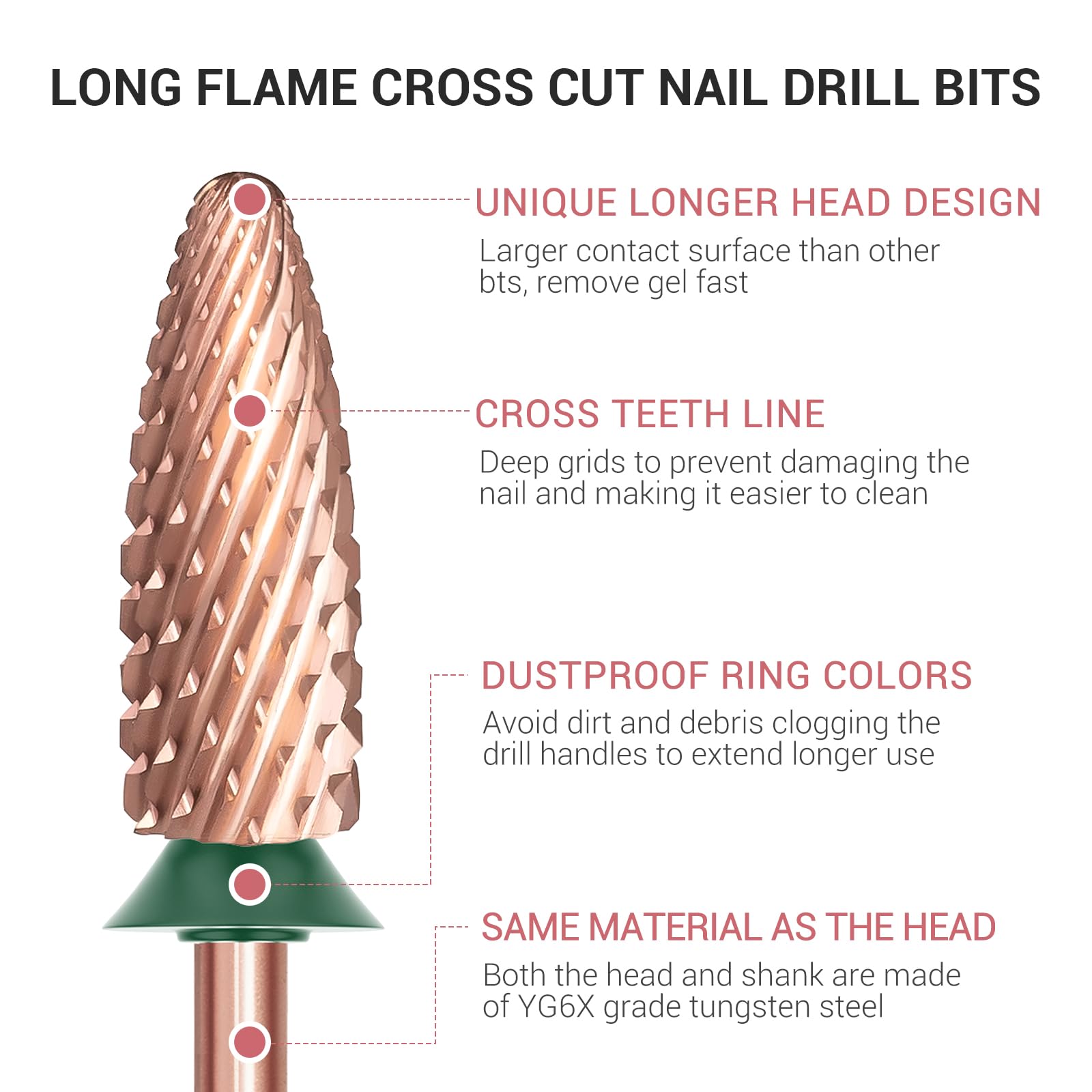 MelodySusie Long Flame Nail Drill Bits, 3/32'' Carbide Tungsten Bits - Image 3