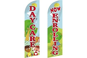 2Pcs Now Enrolling Daycare Feather Flag 3 ft x 11.5 ft Heavy...