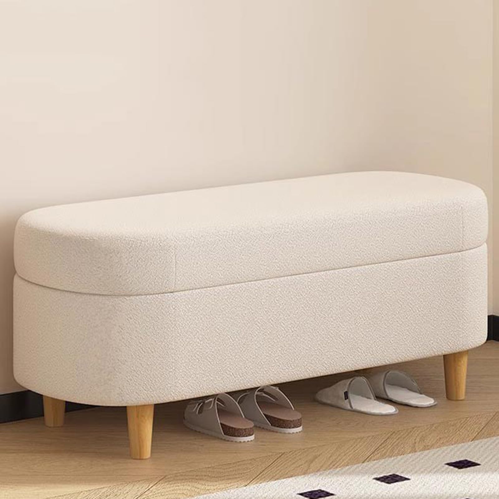 OIFAODAO Velvet Storage Ottoman Bench with Padded Seat 80cm Box(White)