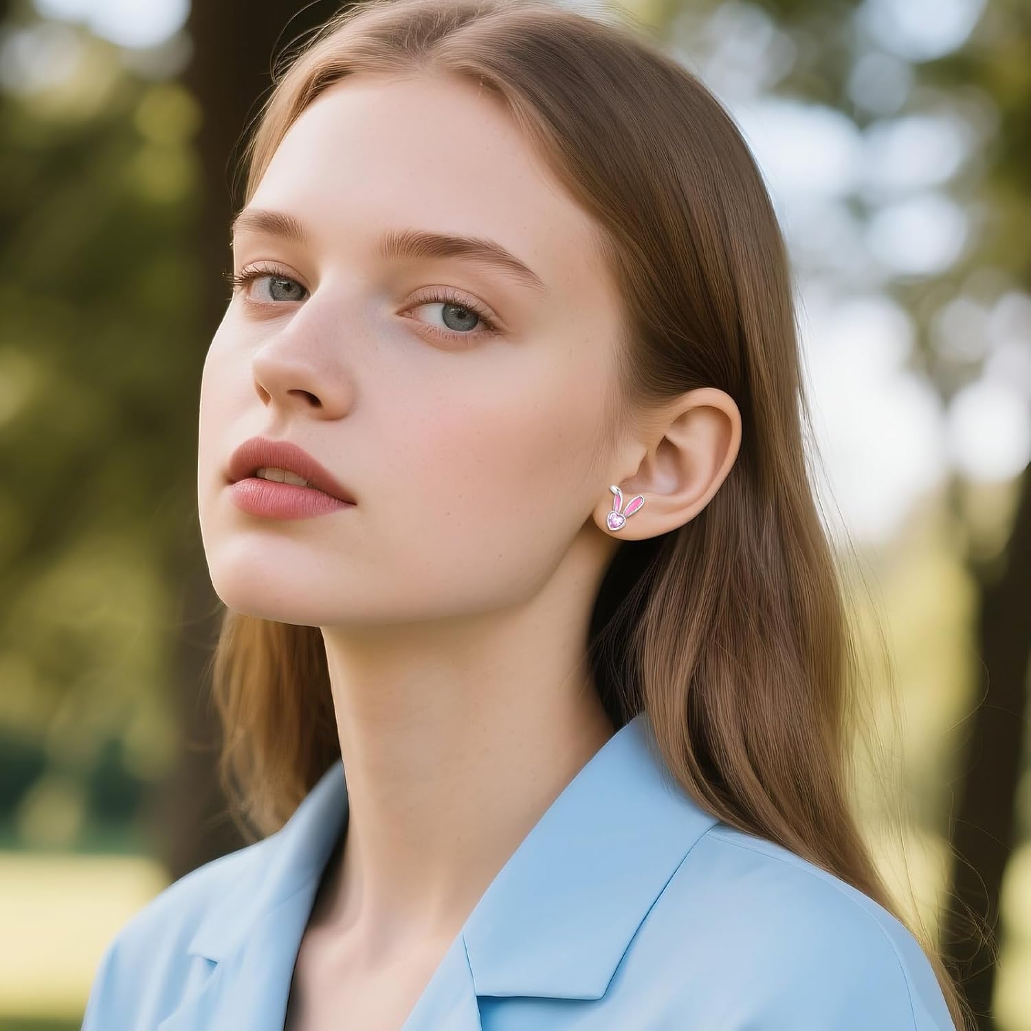 Rabbit Stud Earrings 925 Sterling Silver Cute Pink Bunny Hypoallergenic Earrings Jewelry Gift for Women - Image 2