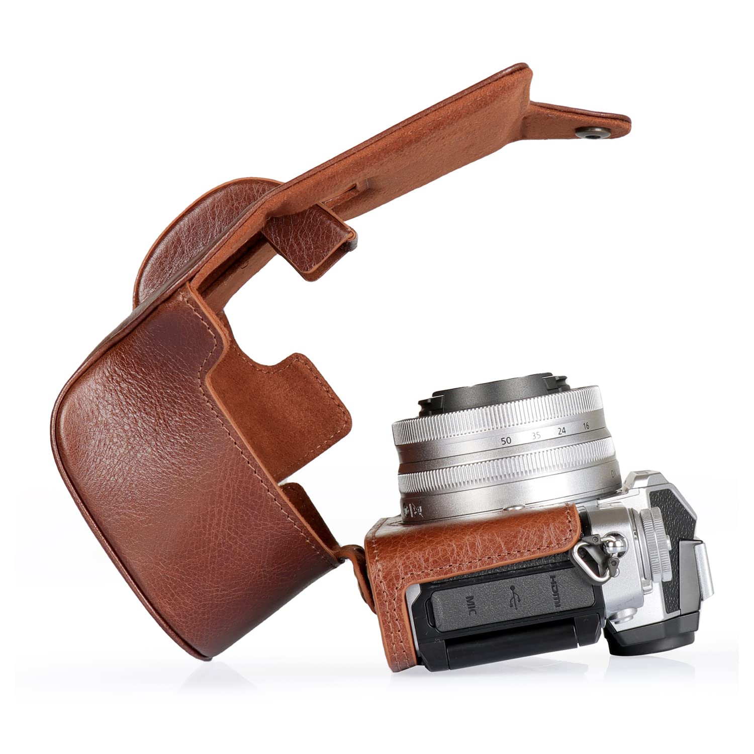 MegaGear Ever Ready Genuine Leather Camera Case Compatible with Nikon Z FC (16-50mm) (Marrón)