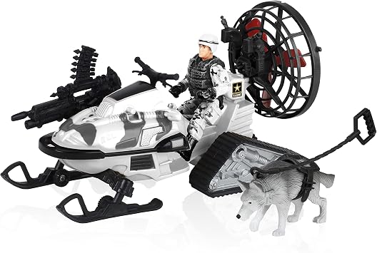 Lollipop United States Army Action Figures & Kids Snowmobile Military Toys Set w/ Snow Mobile, Soldier, Weaponry & Play Vehicle Accessories, 3+