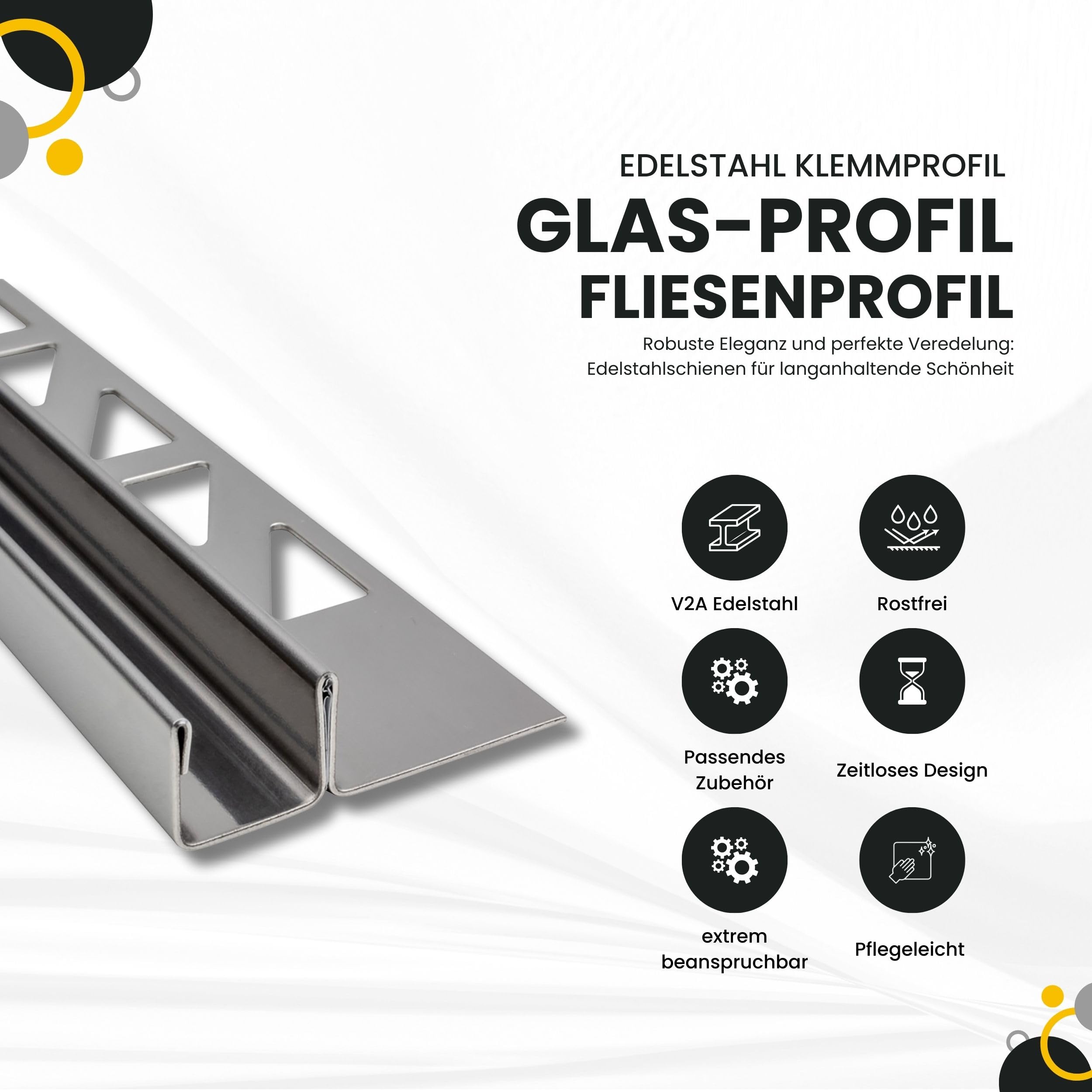 Glas-Fliesenprofil Edelstahl Klemmprofil Wandprofil V2A 2m 12.5mm 11mm