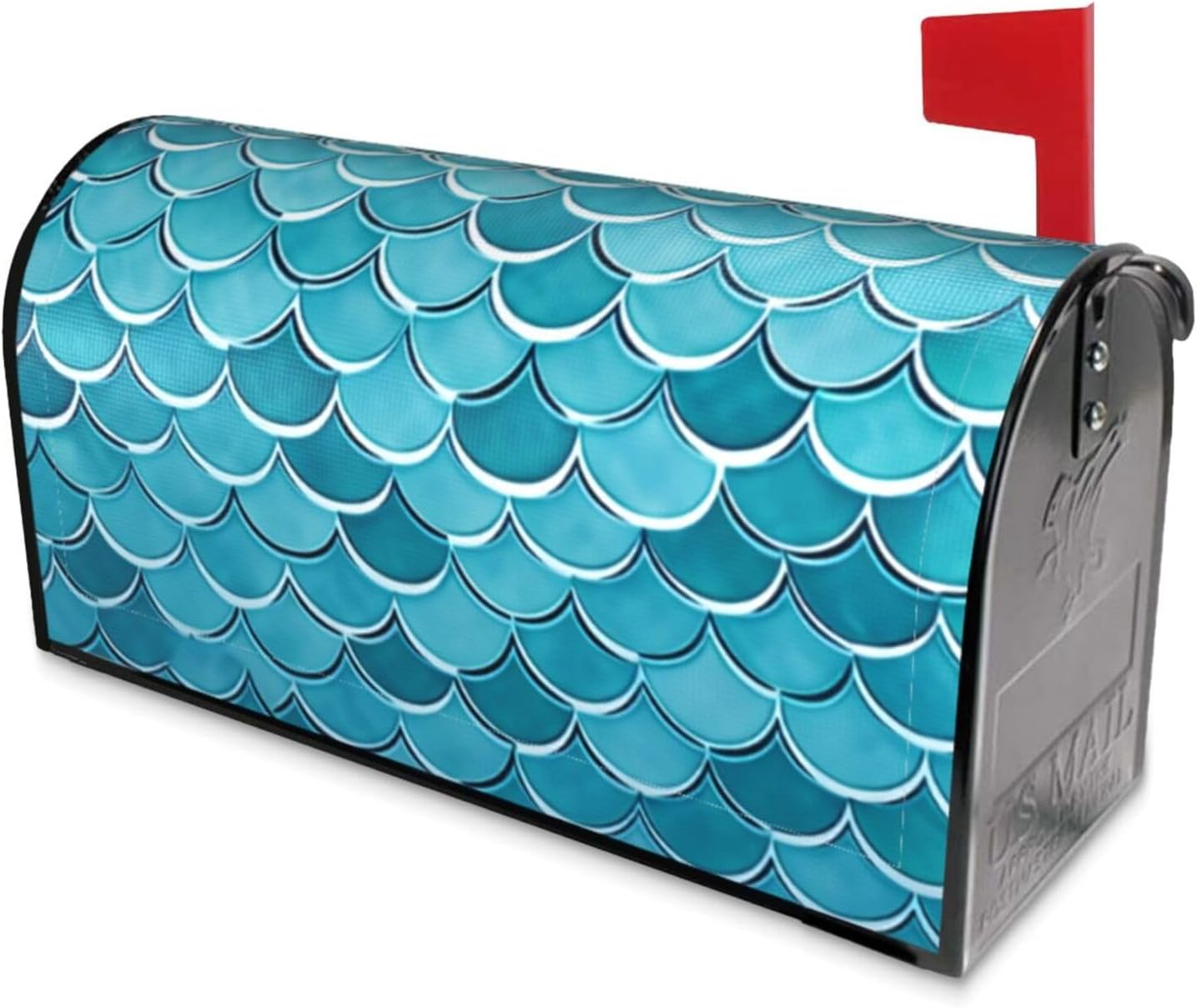 Blue Waves Squama Mermaid Scale Mailbox Covers Magnetic Standard Size 21x18 in, Seasonal Mailbox Wraps Waterproof Post Letter Box Cover Decorative Post Wraps for Garden Yard Outdoor Decorations